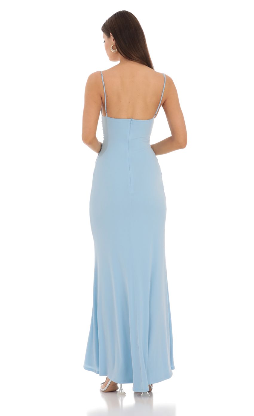 Lucy in the Sky Cowl Neck Mermaid Maxi Dress in Blue