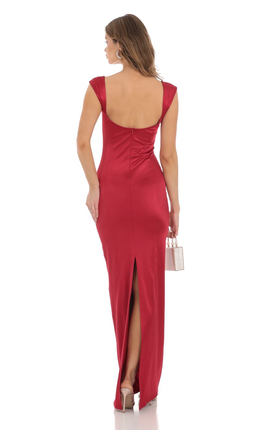 Lucy in the Sky Satin Bodycon Maxi Dress in Red