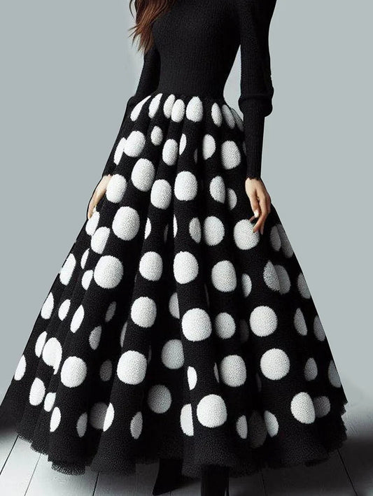 Ursime Formal Polka Dots Long Sleeve Maxi Dress