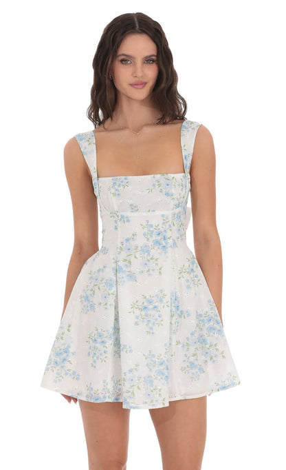 Lucy In The Sky Floral Eyelet Fit and Flare Dress in White