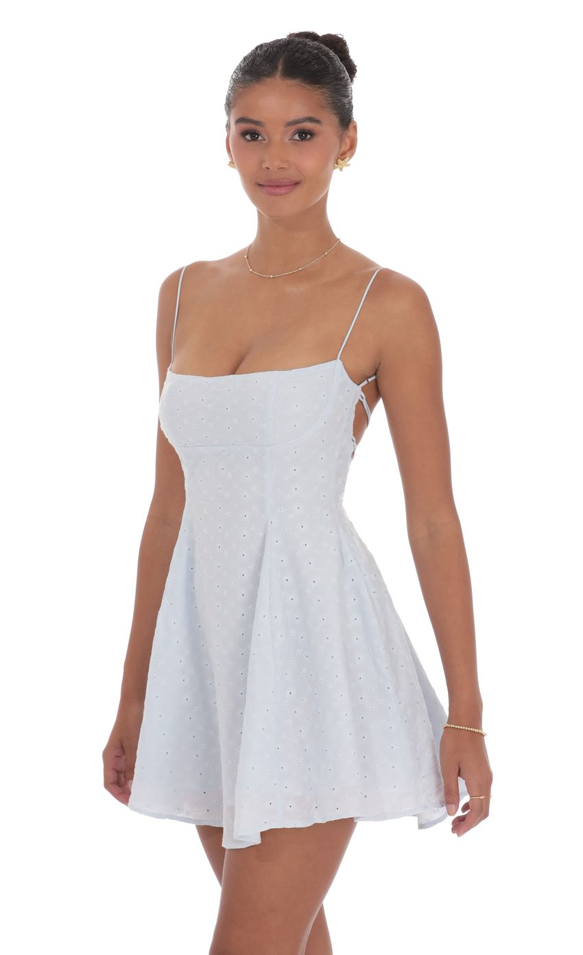 Lucy In The Sky Floral Eyelet Fit and Flare Dress in Light Blue