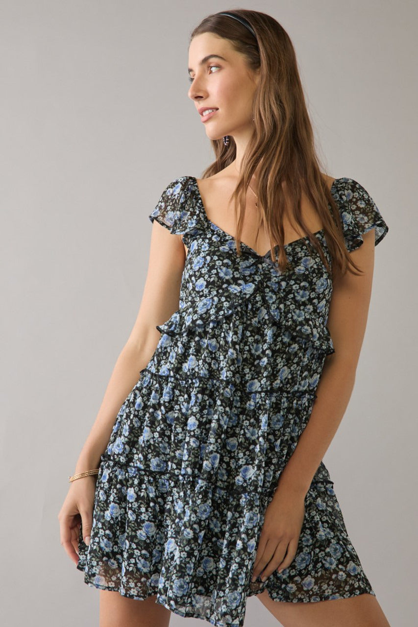 Francesca's Stella Ruffle Tiered Floral Mini Swing Dress (x2)