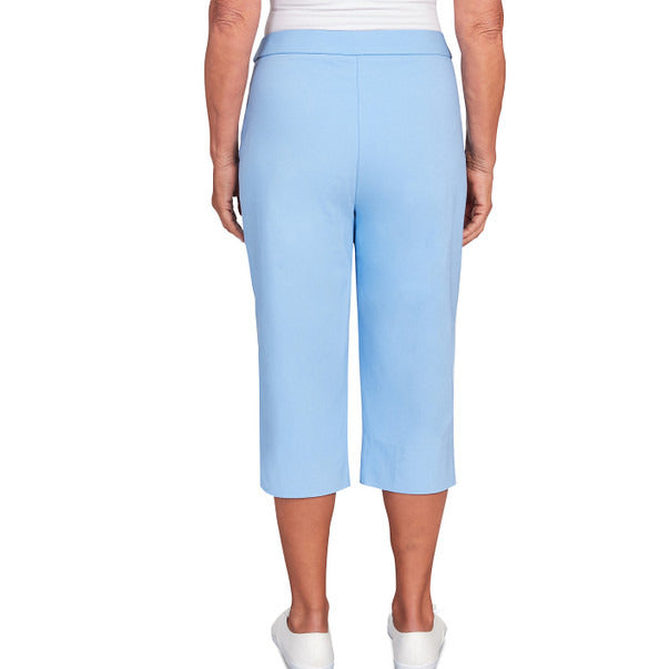 Alfred Dunner Women's Flat Front Split Hem Allure Clamdigger Pant - LAKE BLUE