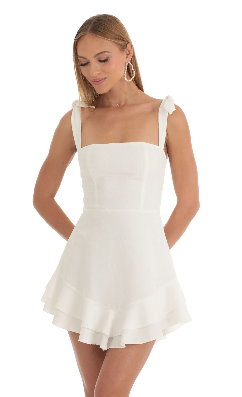 Lucy In The Sky Floral Jacquard Ruffle Dress in White