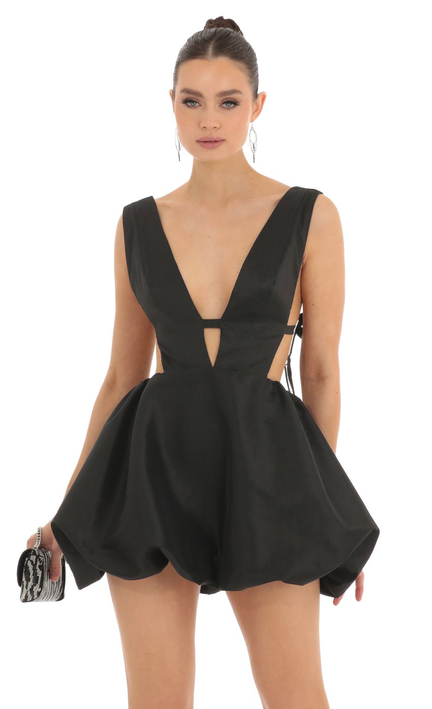 Lucy In The Sky Plunge V Bubble Skirt Dress in Black