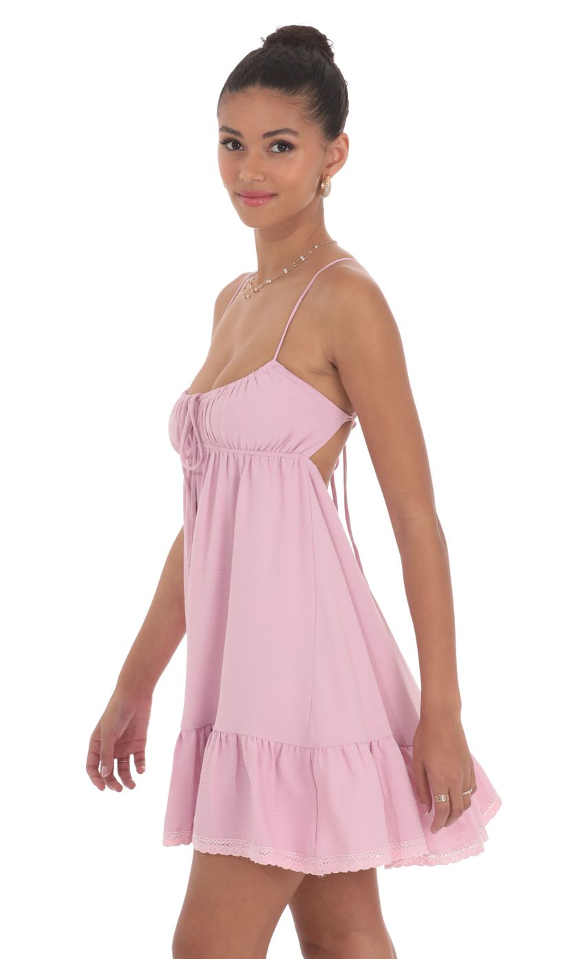 Lucy In The Sky Front Tie Babydoll Dress in Pink