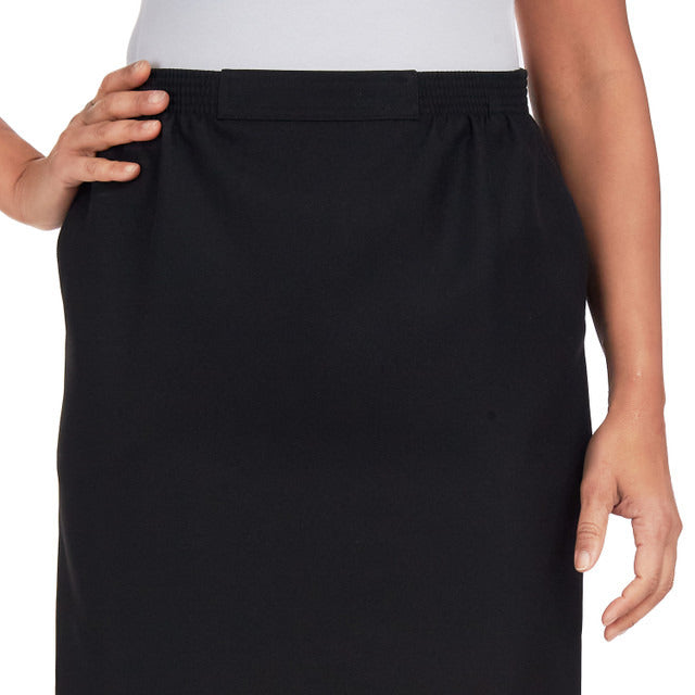 Alfred Dunner Women's Cinch Waist Midi Skirt With Slant Pockets - BLACK