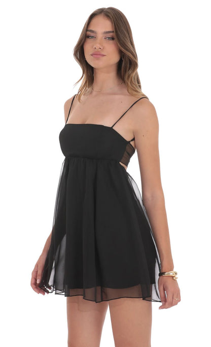 Lucy In The Sky Chiffon Babydoll Dress in Black
