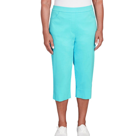 Alfred Dunner Women's Flat Front Split Hem Allure Clamdigger Pant - TURQUOISE