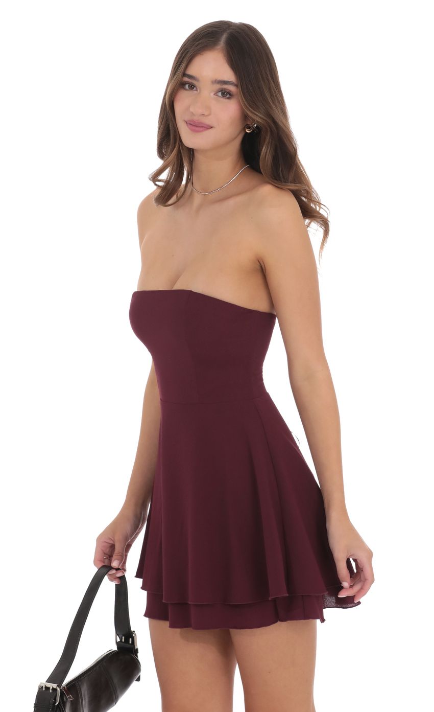 Lucy In The Sky Strapless Back Tie A-line Dress in Burgundy