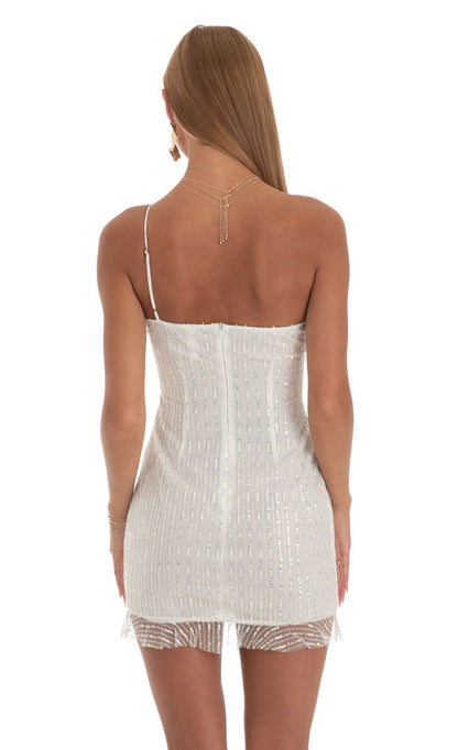 Lucy In The Sky Iridescent Sequin One Shoulder Dress in White X2