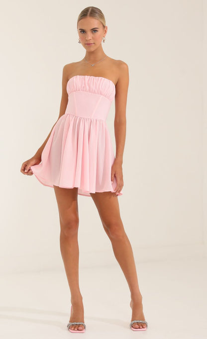 Lucy In The Sky Glinda Crepe Corset Dress in Pink