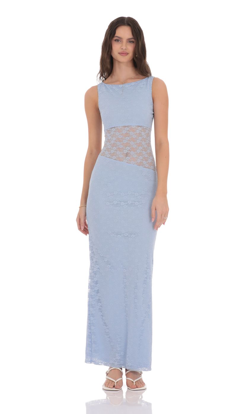 Lucy In The Sky Cutout Lace Maxi Dress in Light Blue