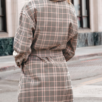 Cupshe Taupe Plaid Collared Long Sleeve Mini Shirt Dress