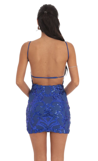 Lucy In The Sky Sequin Bodycon Dress in Royal Blue