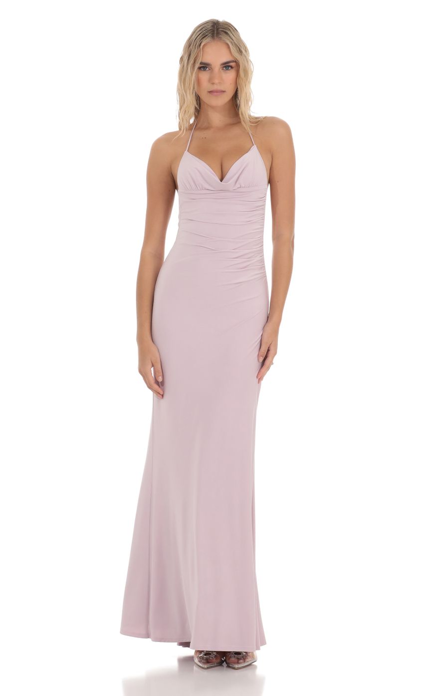Lucy in the Sky Halter Open Back Butterfly Maxi Dress in Lilac
