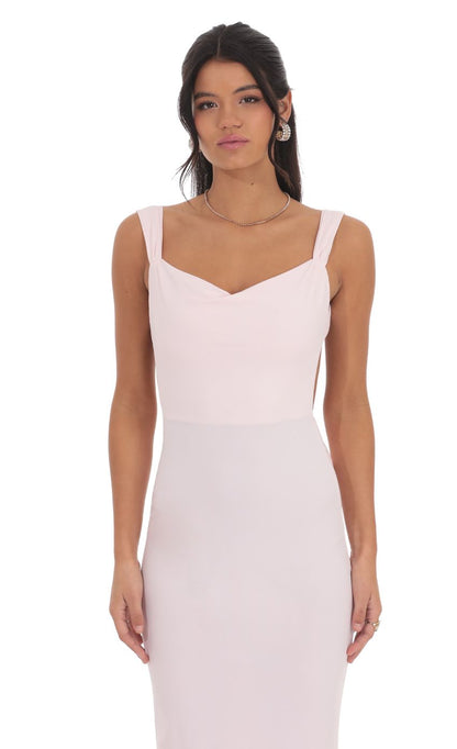 Lucy In The Sky Open Back Bow Maxi Dress in Pink