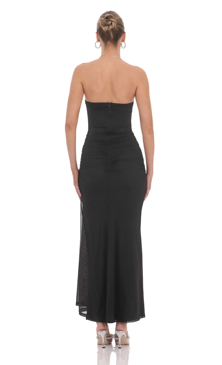 Lucy In The Sky Mesh Strapless Corset Maxi Dress in Black