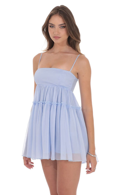 Lucy In The Sky Shimmer Babydoll Dress in Baby Blue