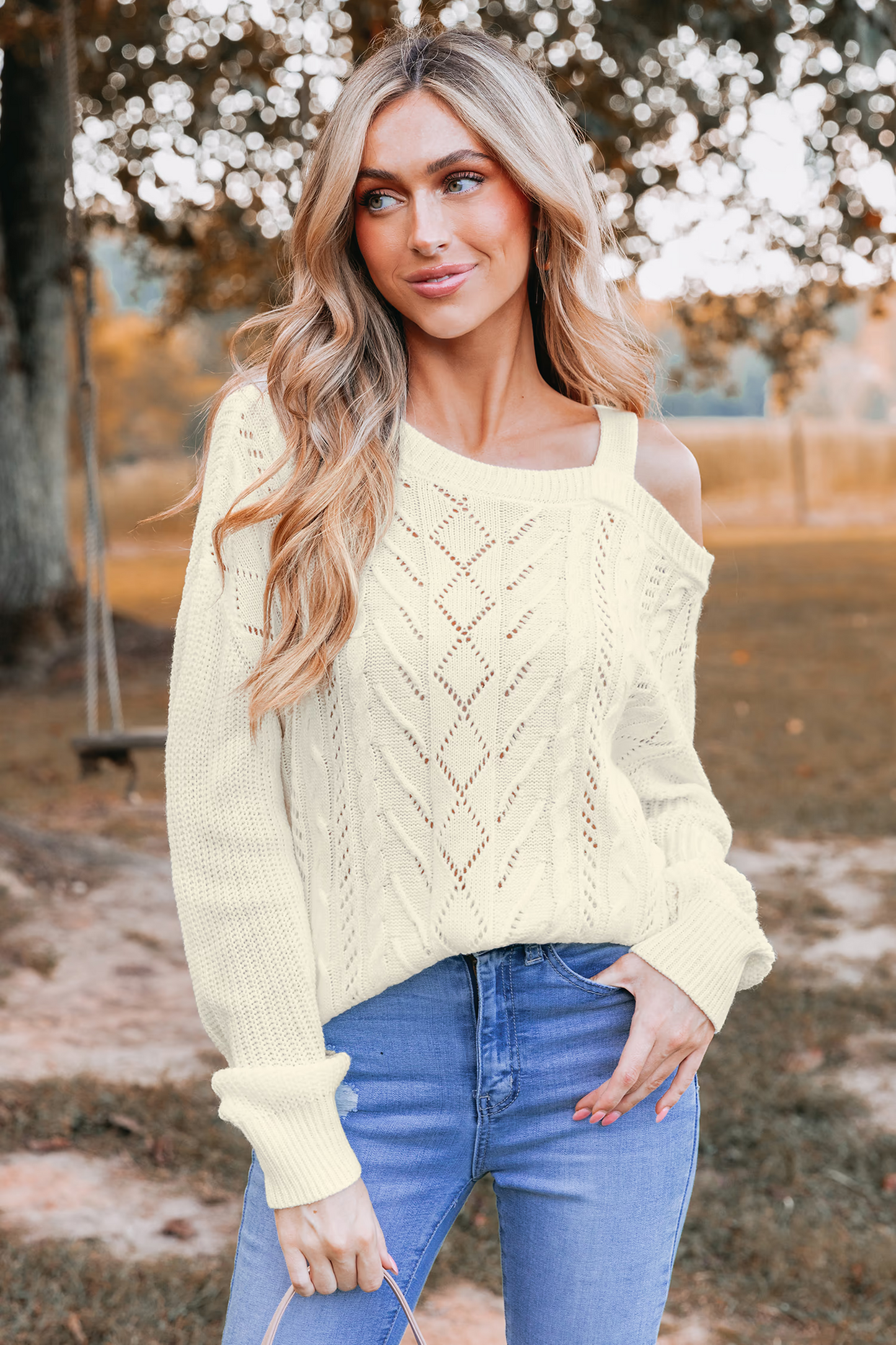 Cupshe Cutout Cable Knit One-Shoulder Sweater (x2)