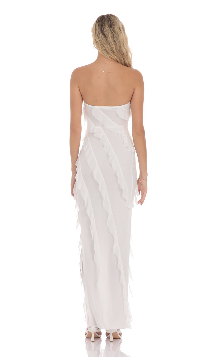 Lucy In The Sky Mesh Ruffle Strapless Maxi Dress in White