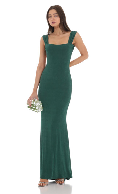 Lucy in the Sky Open Back Maxi Dress in Green