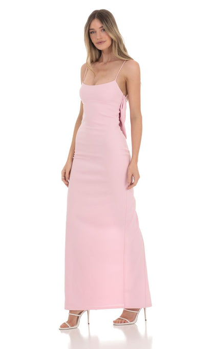 Lucy In The Sky Back Bow Maxi Dress in Pink