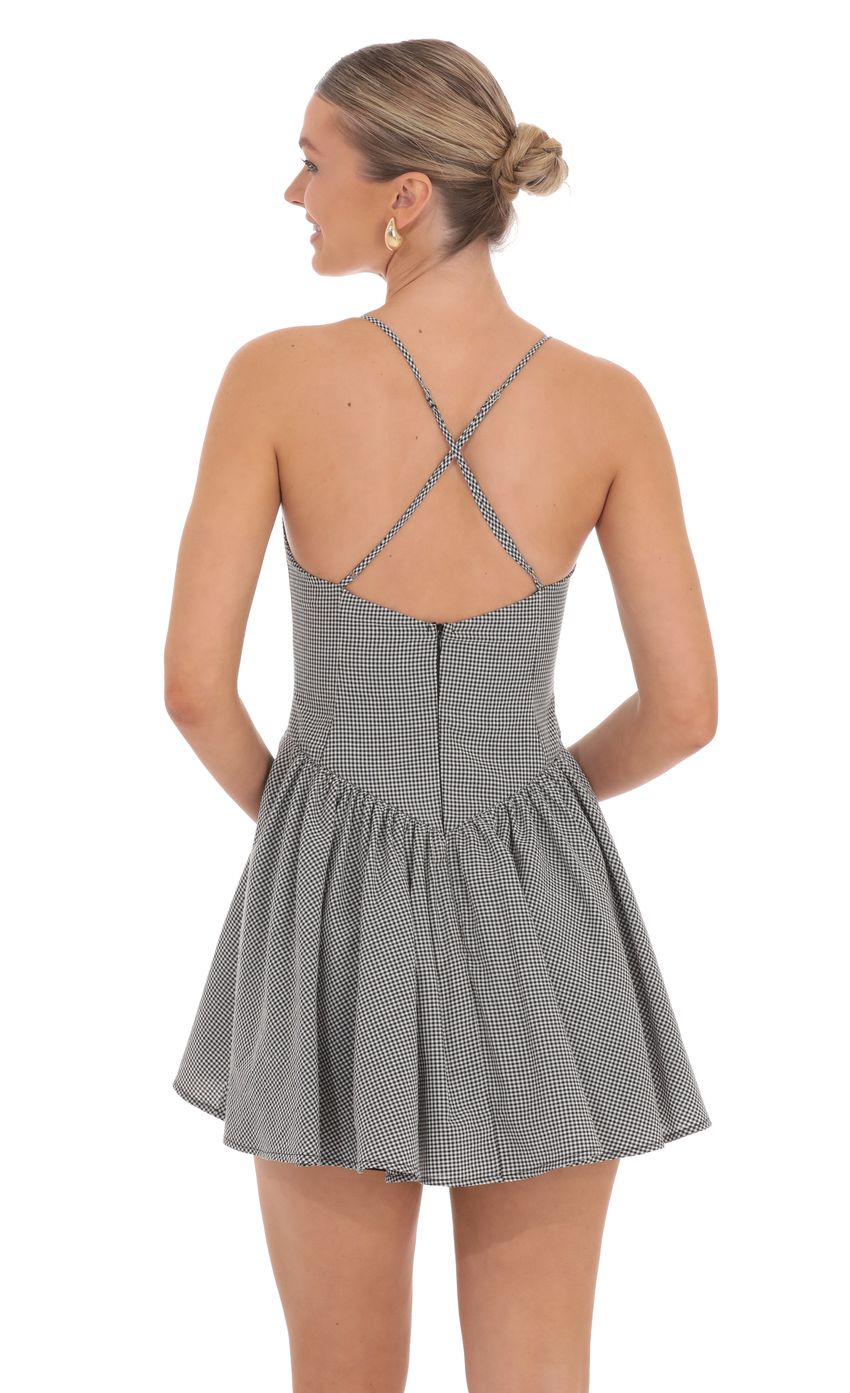 Lucy In The Sky Pearl Charm Flare Dress in Gingham Print