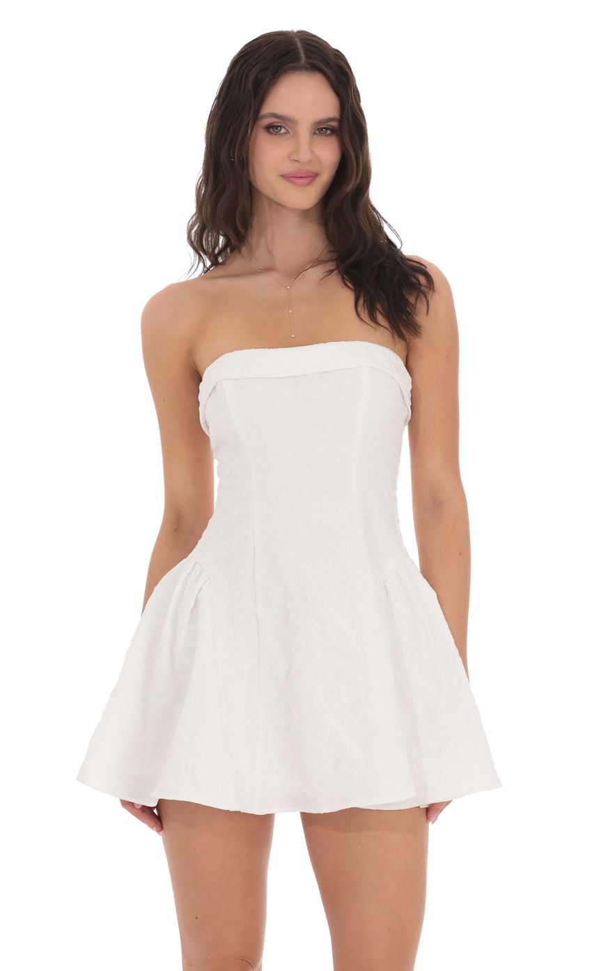 Lucy In The Sky Floral Jacquard Strapless Flare Dress in White