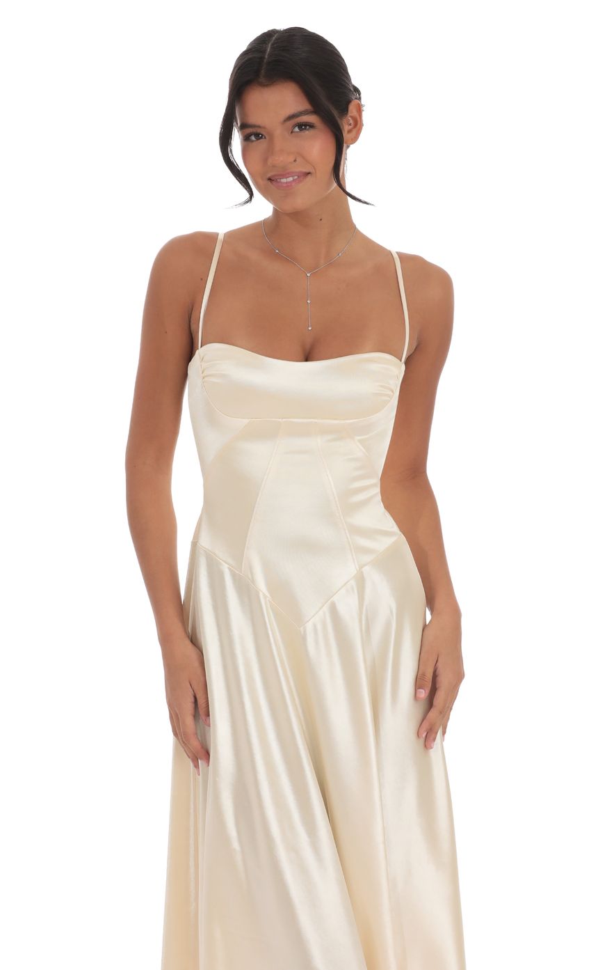 Lucy In The Sky Satin Square Neck Maxi Dress in Champagne