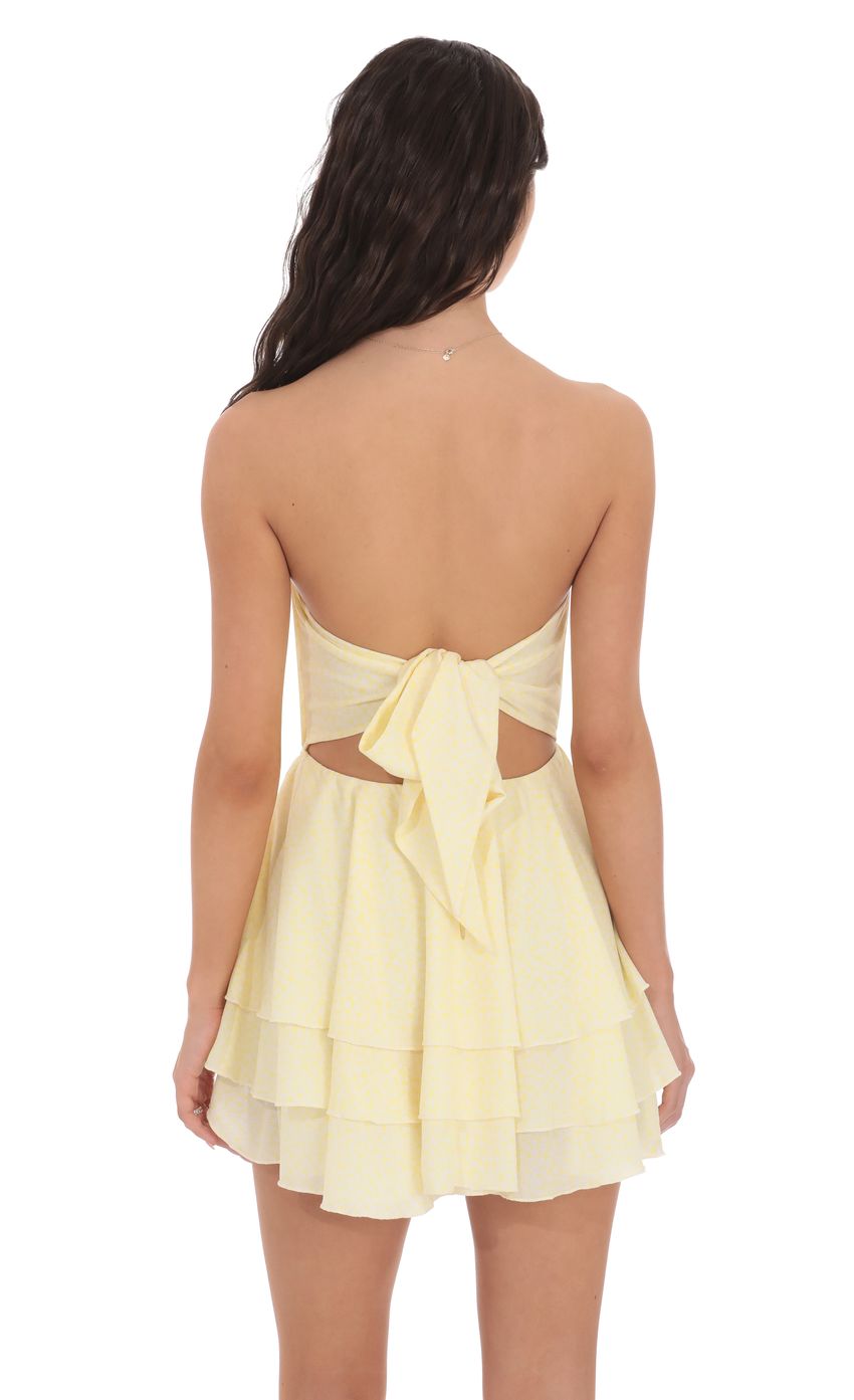 Lucy In The Sky Strapless Asymmetrical Dress in Yellow