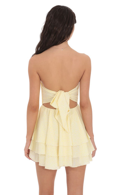 Lucy In The Sky Strapless Asymmetrical Dress in Yellow
