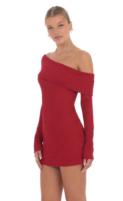 Lucy In The Sky Lace Off Shoulder Dress in Red