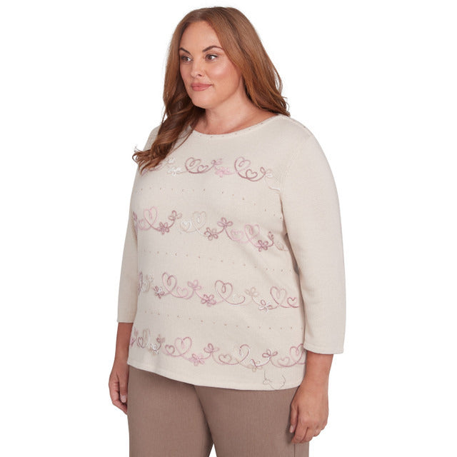 Alfred Dunner Women's Biadere Hearts Crew Neck Sweater