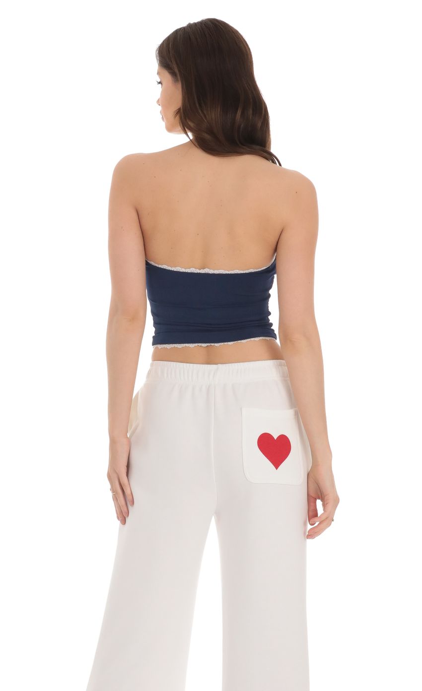 Lucy in the Sky Strapless White Lace Top in Navy