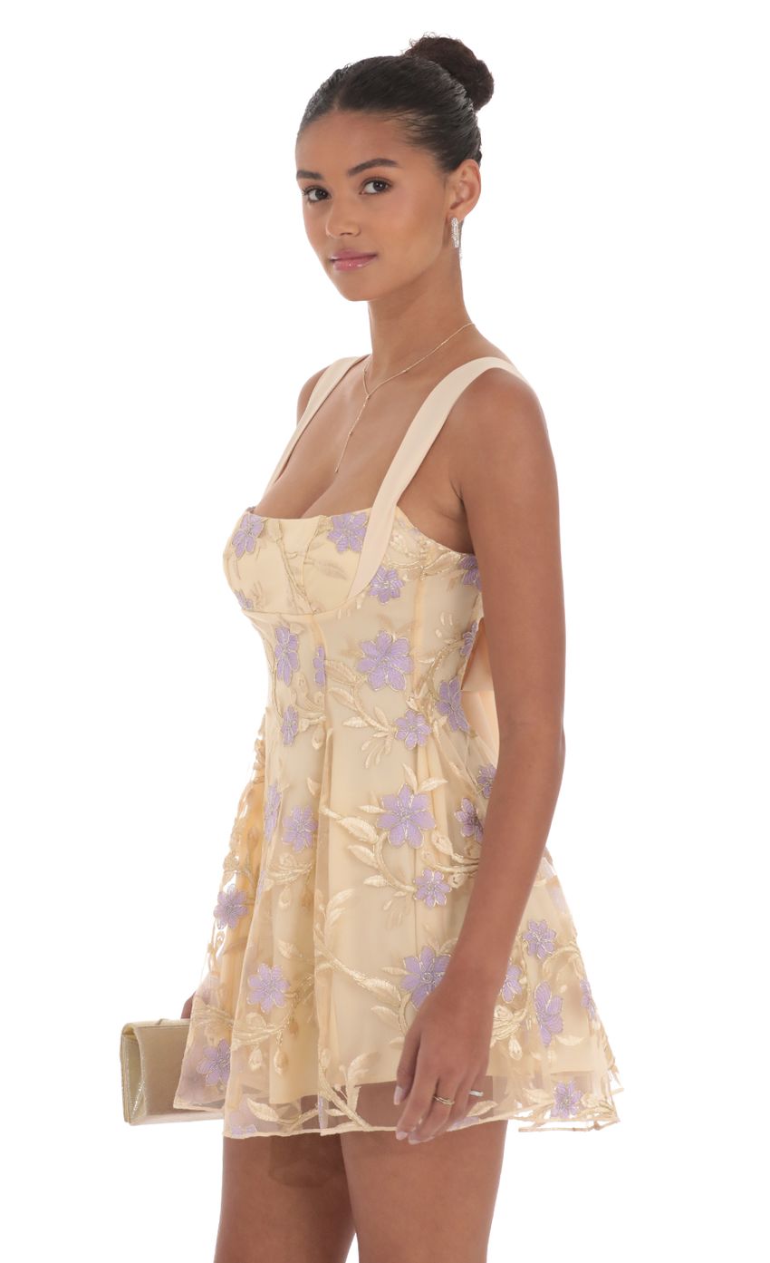 Lucy In The Sky Embroidered Floral Fit and Flare Dress in Gold