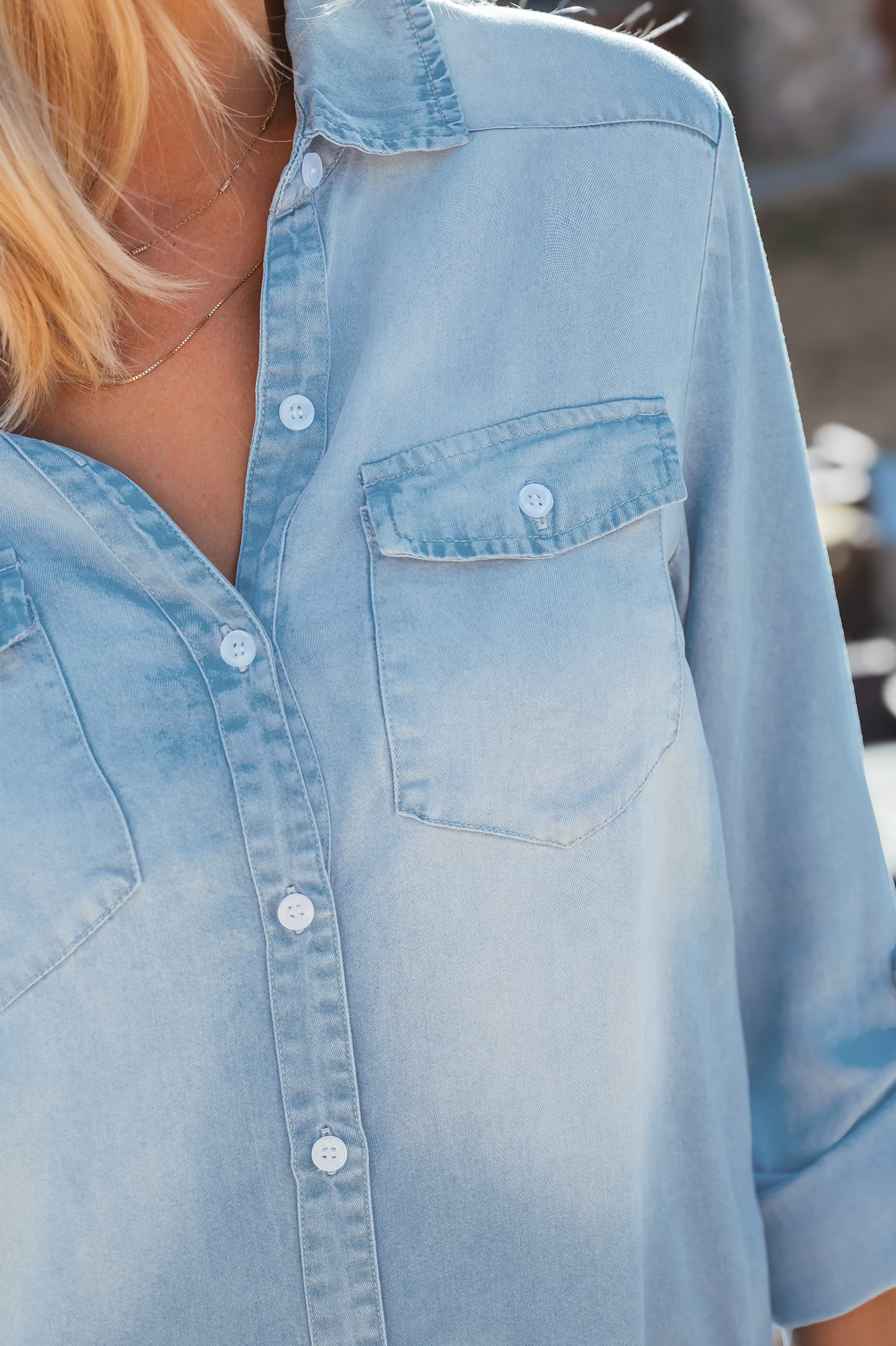 Cupshe Faded Denim Collared Front Button Mini Shirt Dress