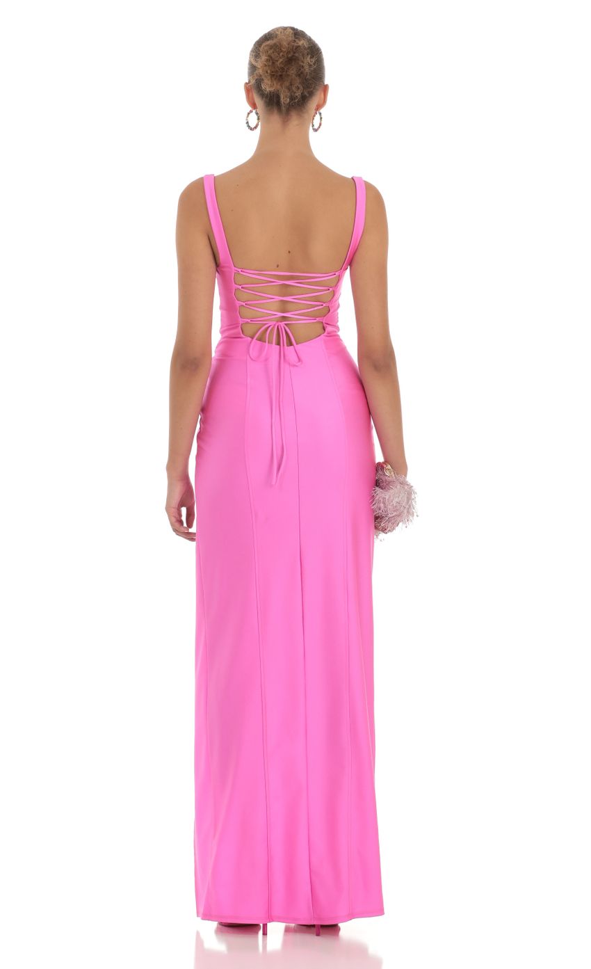 Lucy in the Sky Square Neck Maxi Dress in Hot Pink