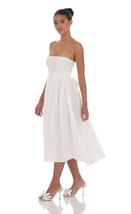Lucy In The Sky Floral Back Bow Midi Dress in White