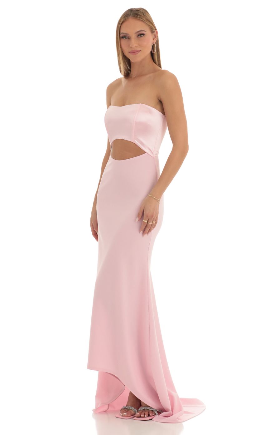 Lucy In The Sky Satin Corset High Low Crepe Maxi Dress in Pink