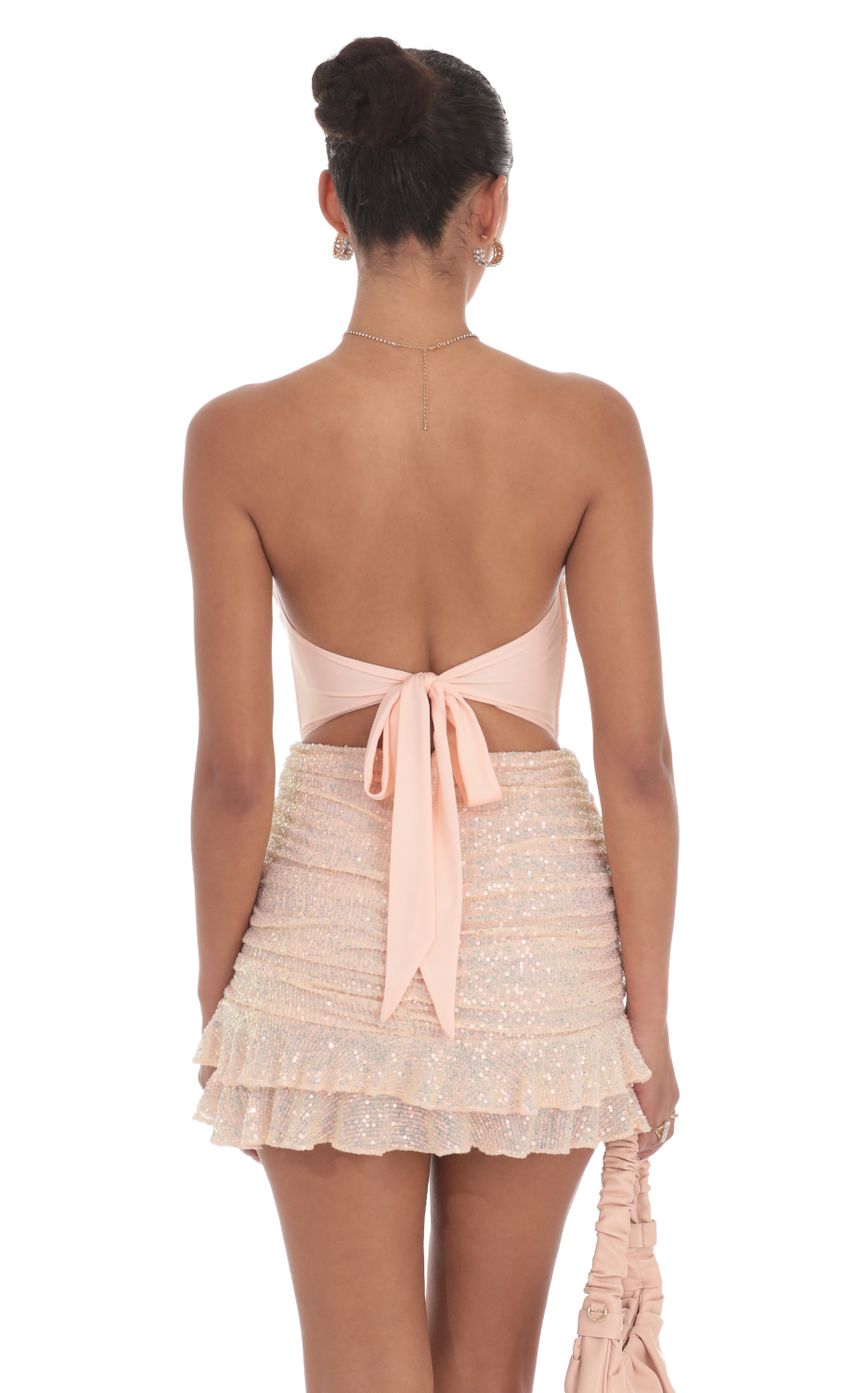 Lucy In The Sky Sequin Ruched Bodycon Dress in Peachy Pink
