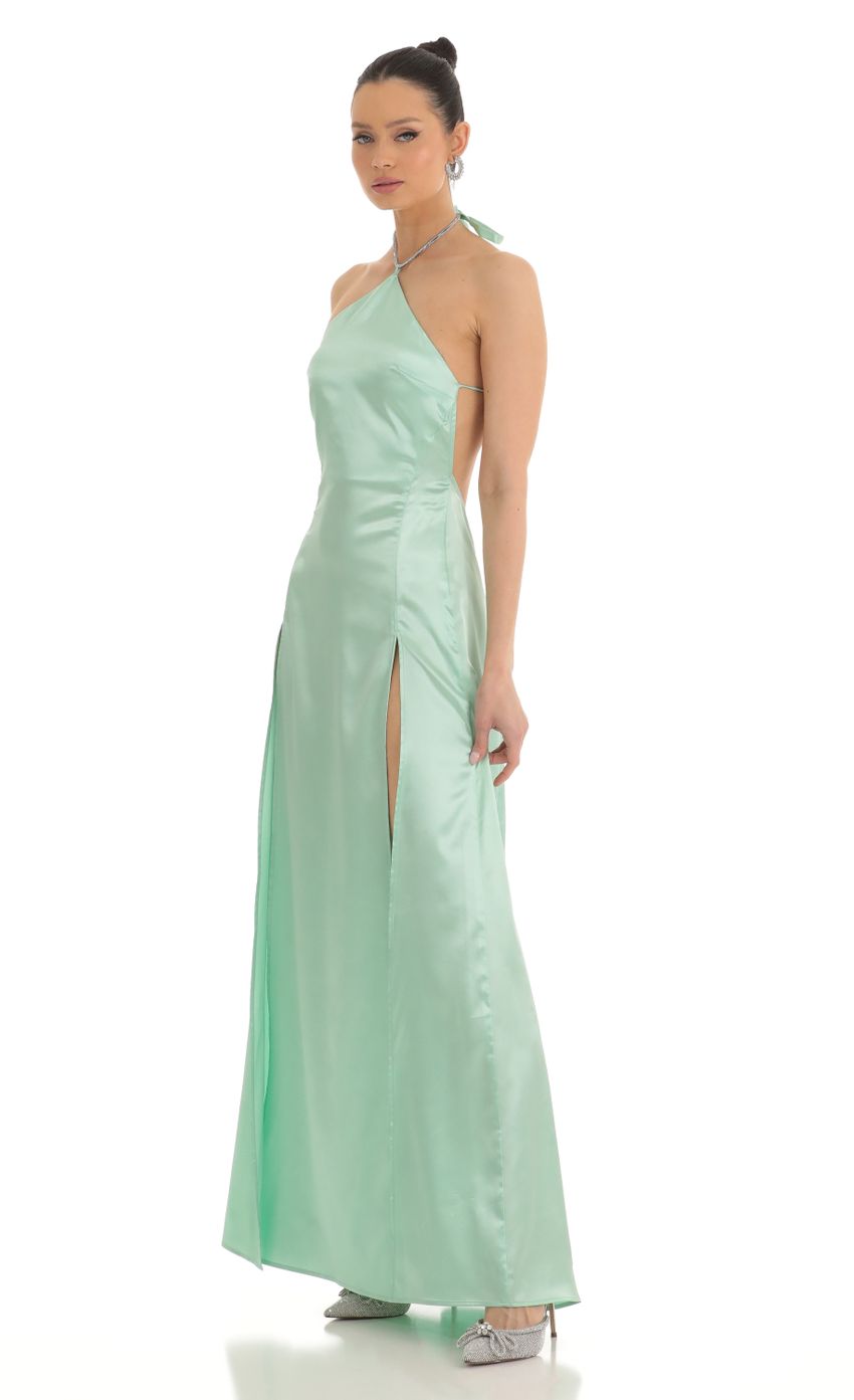 Lucy in the Sky Rhinestone Halter Maxi Dress in Green