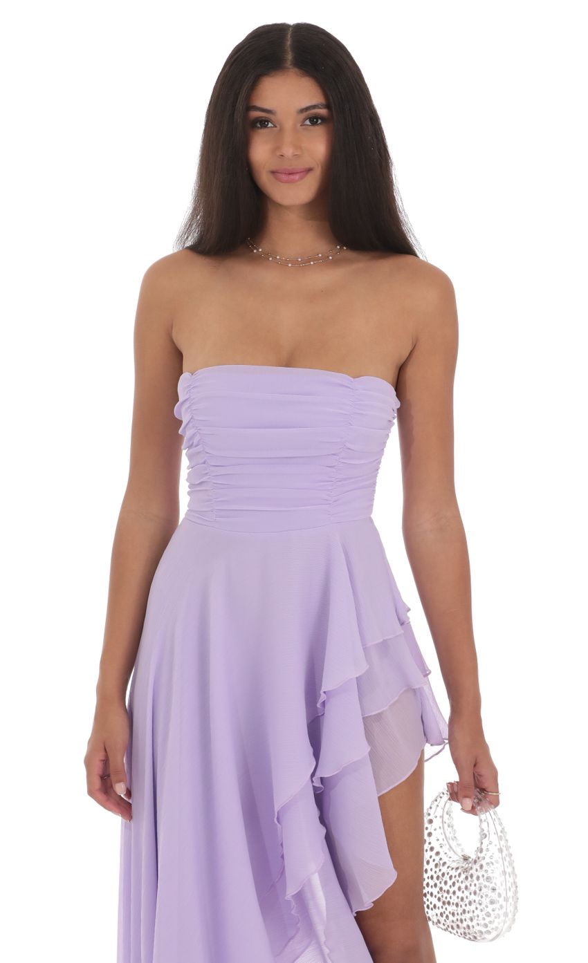Lucy In The Sky Asymmetrical Corset Maxi Dress in Lavender