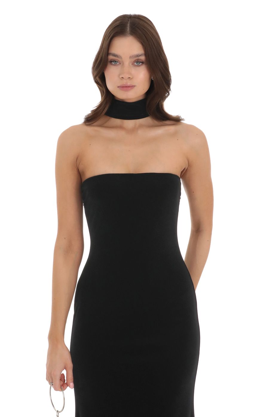 Lucy In The Sky Velvet Reverse Halter Dress in Black