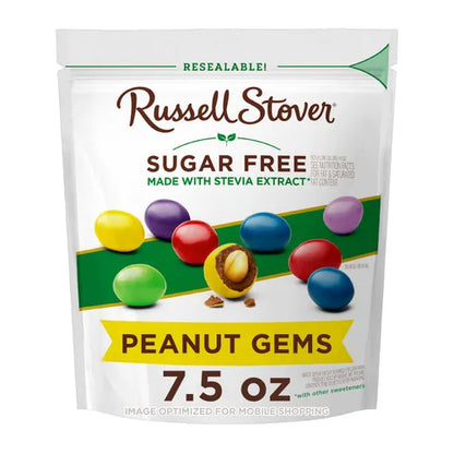 Russell Stover Chocolates Sugar Free Candy Coated Chocolate Peanut Gems, 7.5 oz. bag