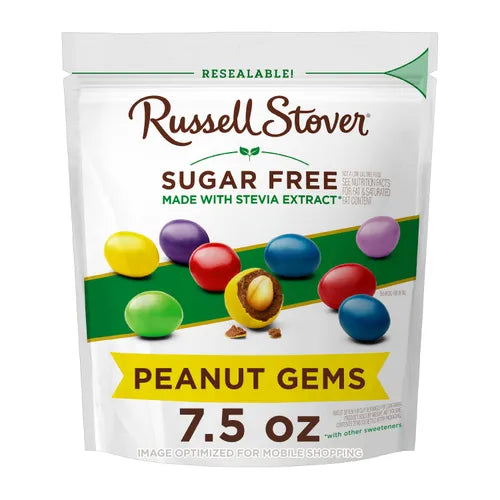 Russell Stover Chocolates Sugar Free Candy Coated Chocolate Peanut Gems, 7.5 oz. bag