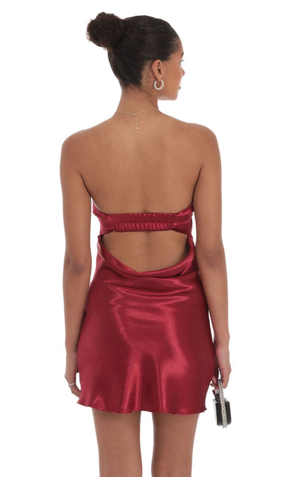 Lucy In The Sky Satin Strapless Slip Dress in Maroon