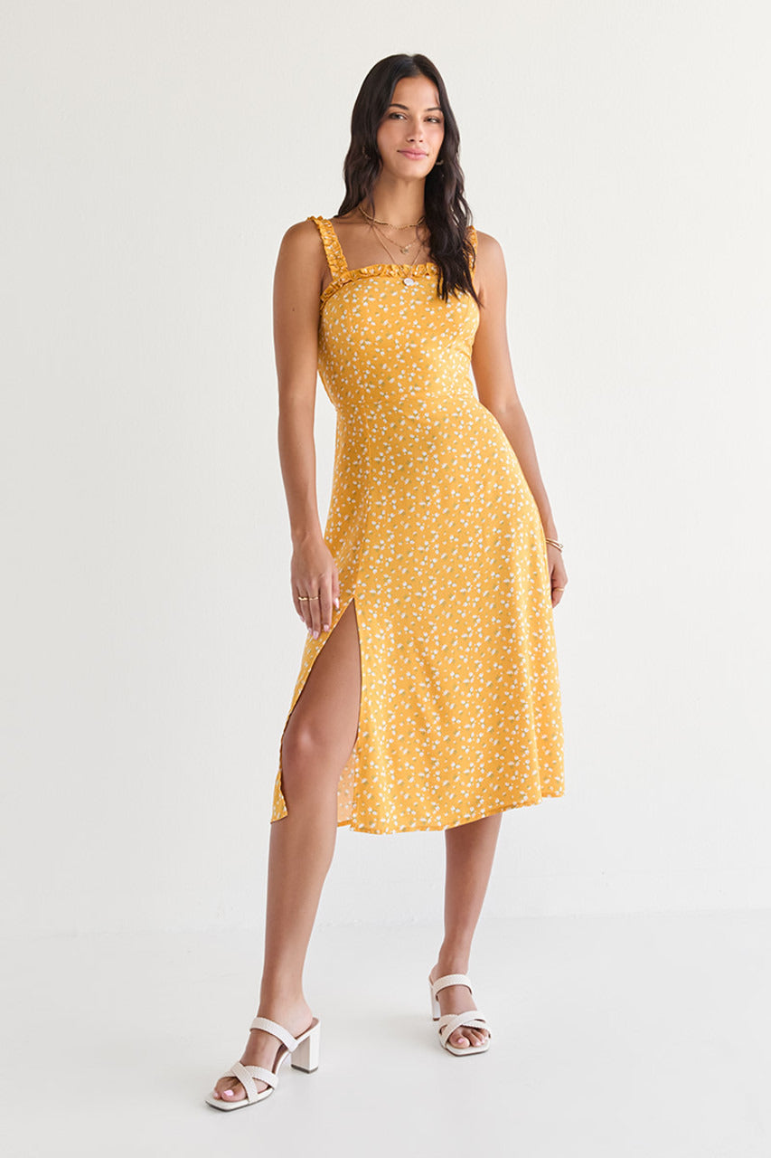 Francesca's Megan Ruffle Strap And Neckline Floral Midi Dress (x2)