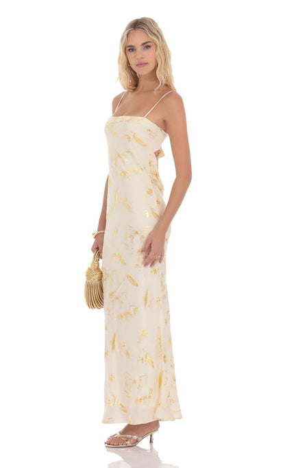 Lucy In The Sky Butterfly Foiled Open Back Maxi Dress in Cream