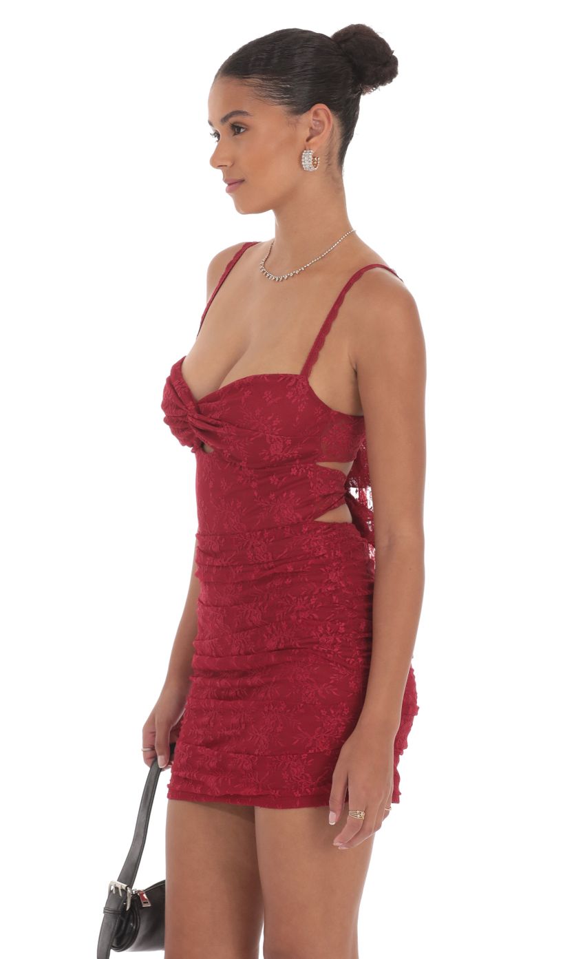 Lucy In The Sky Lace Cutout Bodycon Dress in Maroon